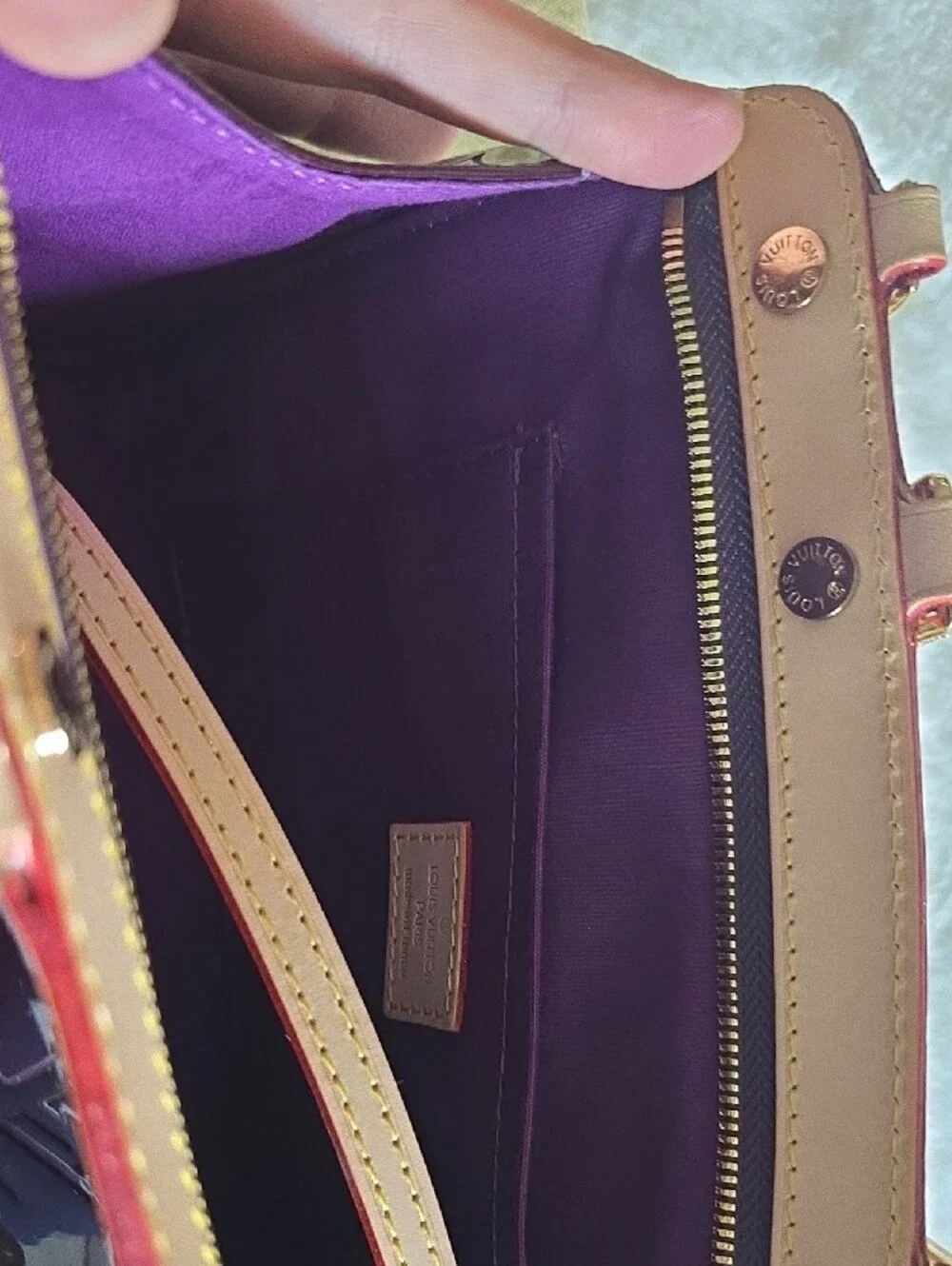 FAUX Louis Vuitton Plum Vernis Leather Satchel with Natural Trim NEVER USED
